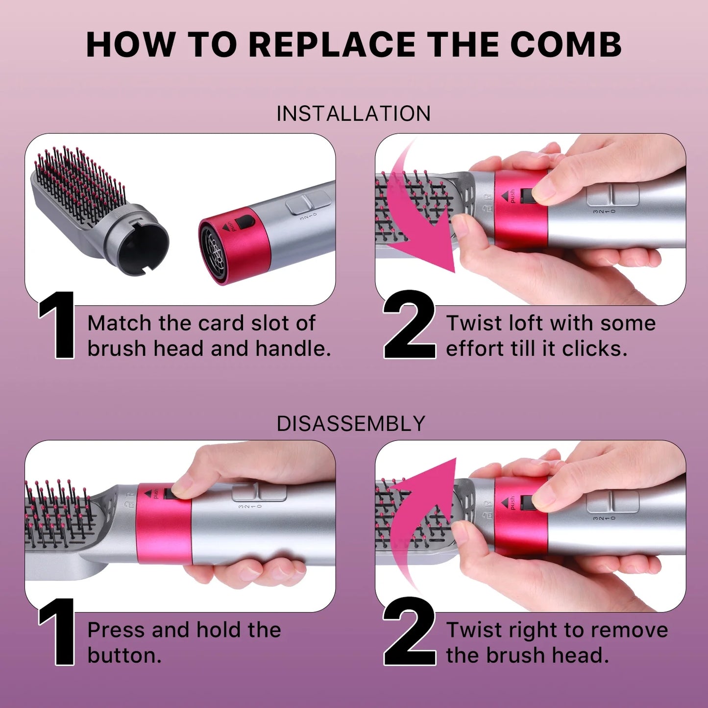 5-In-1 Hot Air Brush with Detachable Brush Heads for Straightening, Curling, and Styling