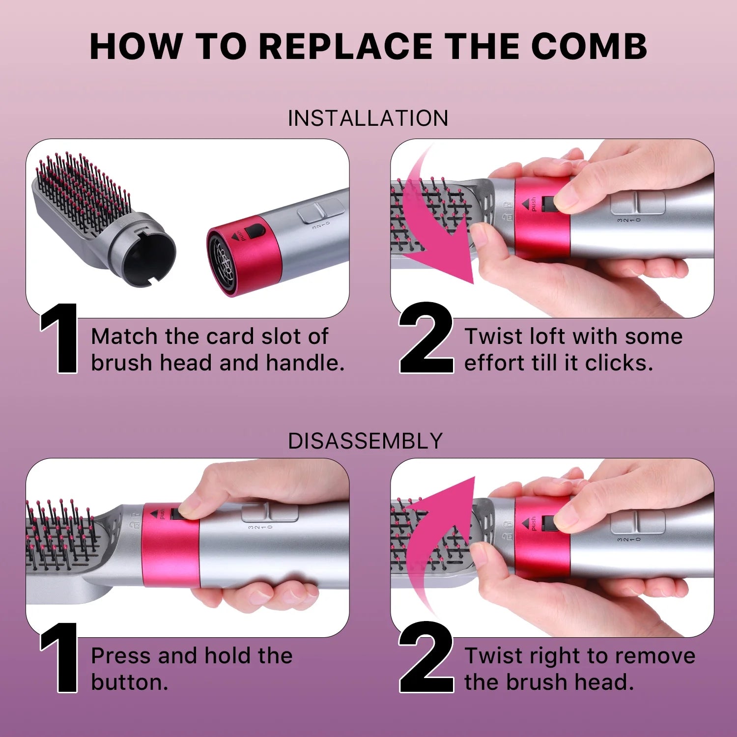 5-In-1 Hot Air Brush with Detachable Brush Heads for Straightening, Curling, and Styling