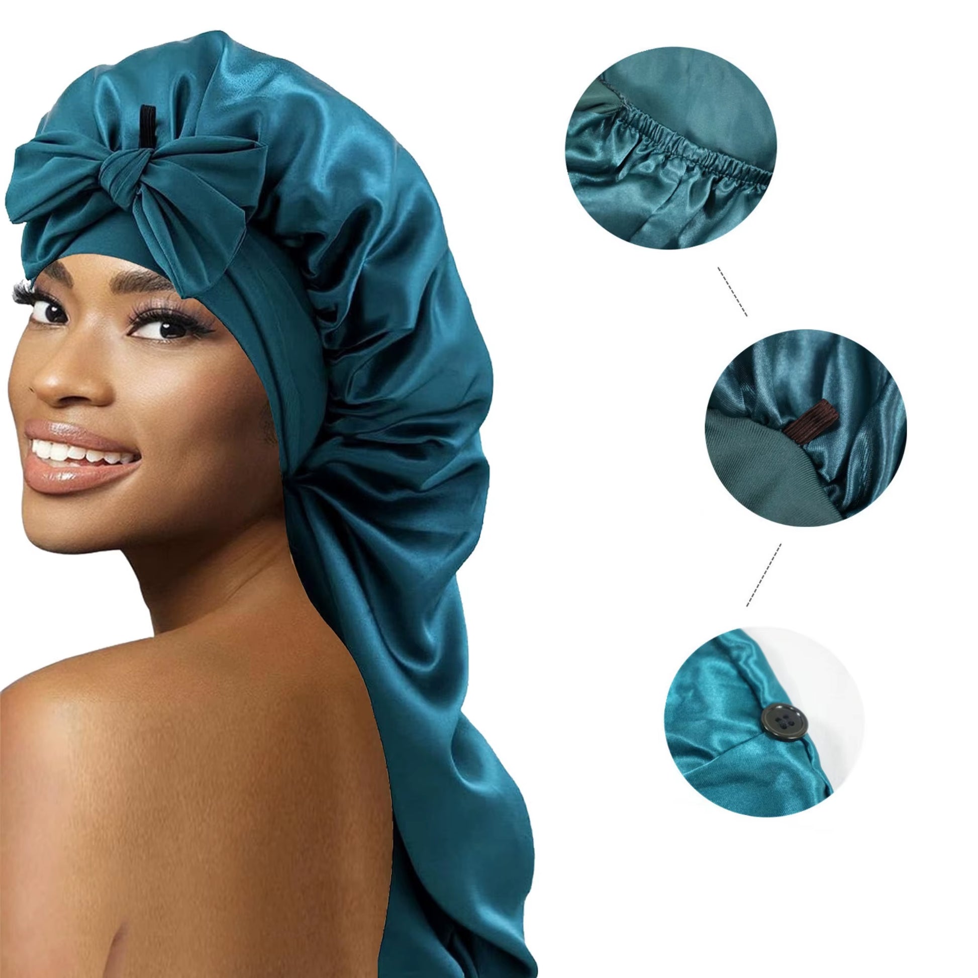 Silk Satin Bonnets for Sleeping Silk Hair Cap Elastic Wide Band Silk Nightcap for Curly Hair Long Hair Women Men