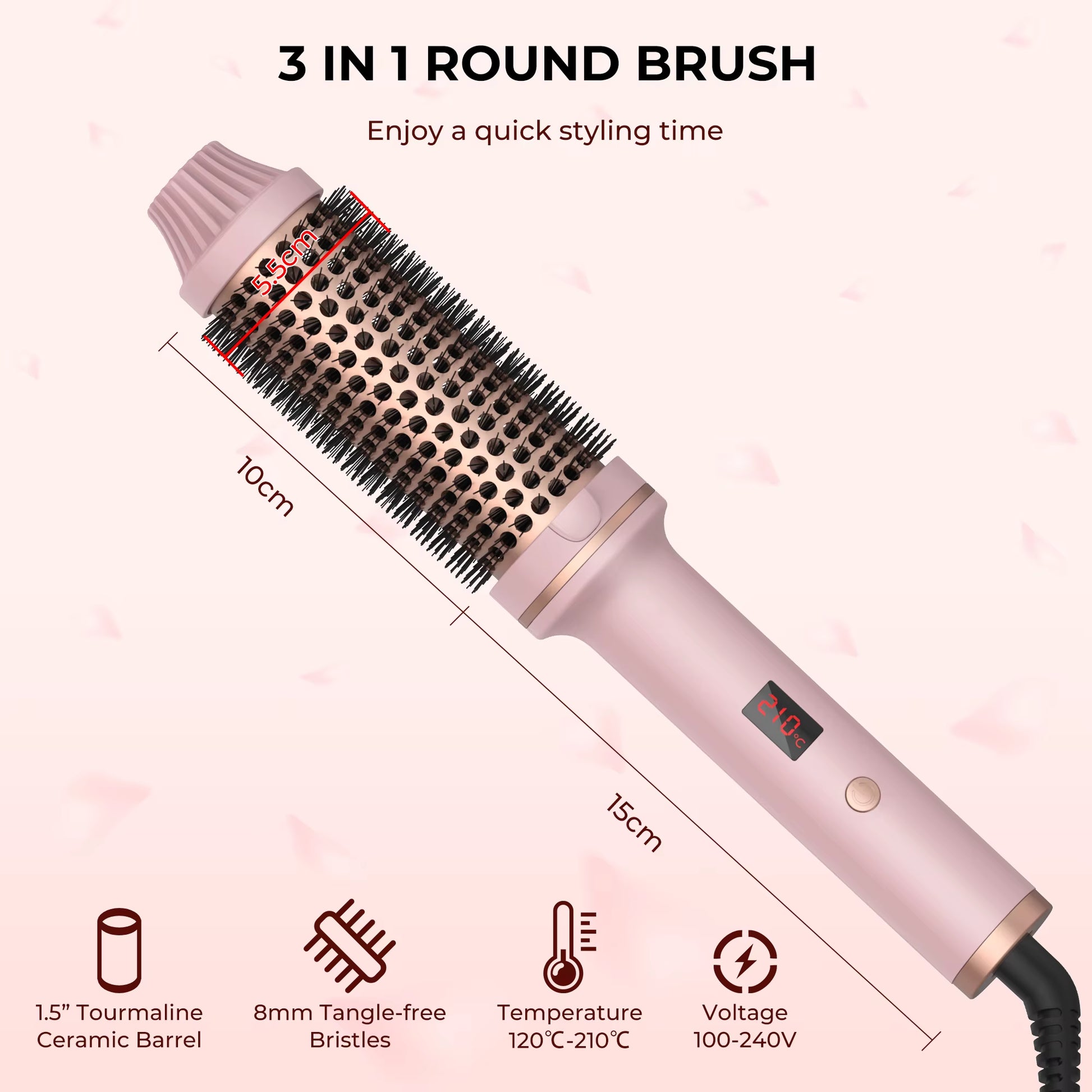 1.5 Inch Heated Curling Brush Ceramic Curling Iron Volumizing Hot Brush Create Root Volume & Loose Curls, Electric round Brush
