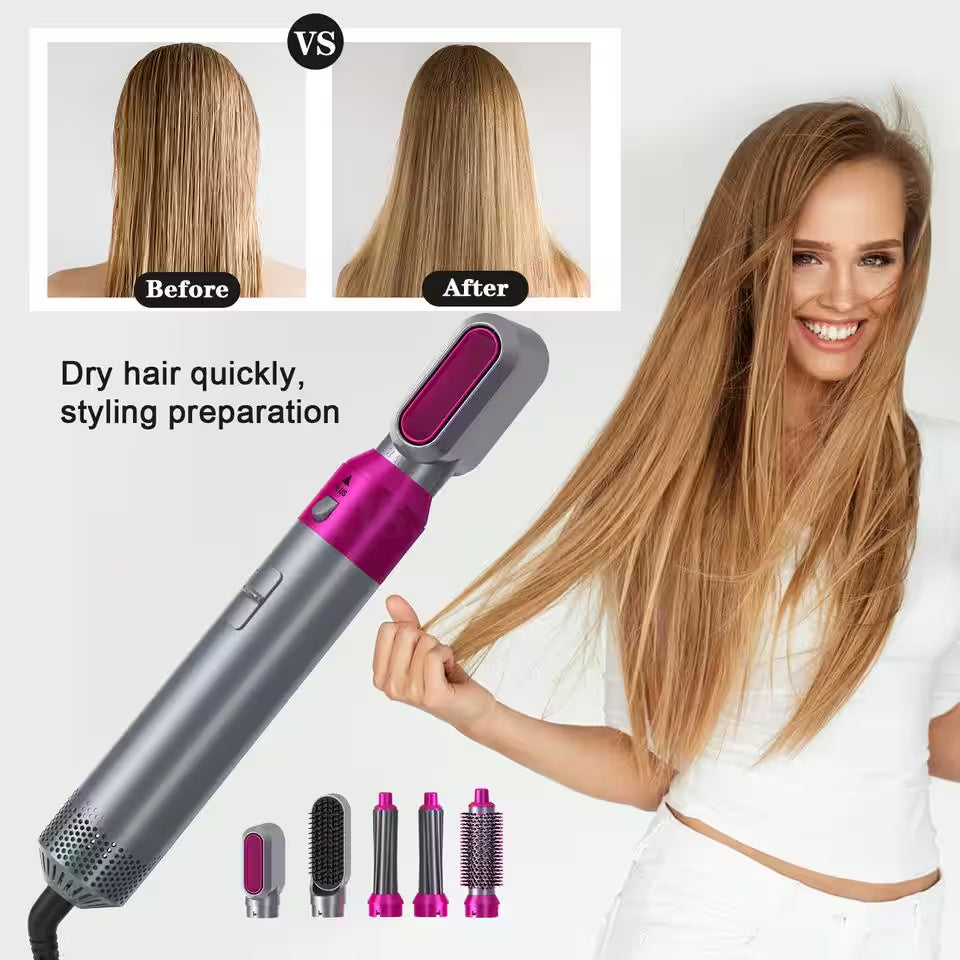 5-In-1 Curling Wand Hair Dryer Set Professional Hair Curling Iron for Multiple Hair Types and Styles, Gold