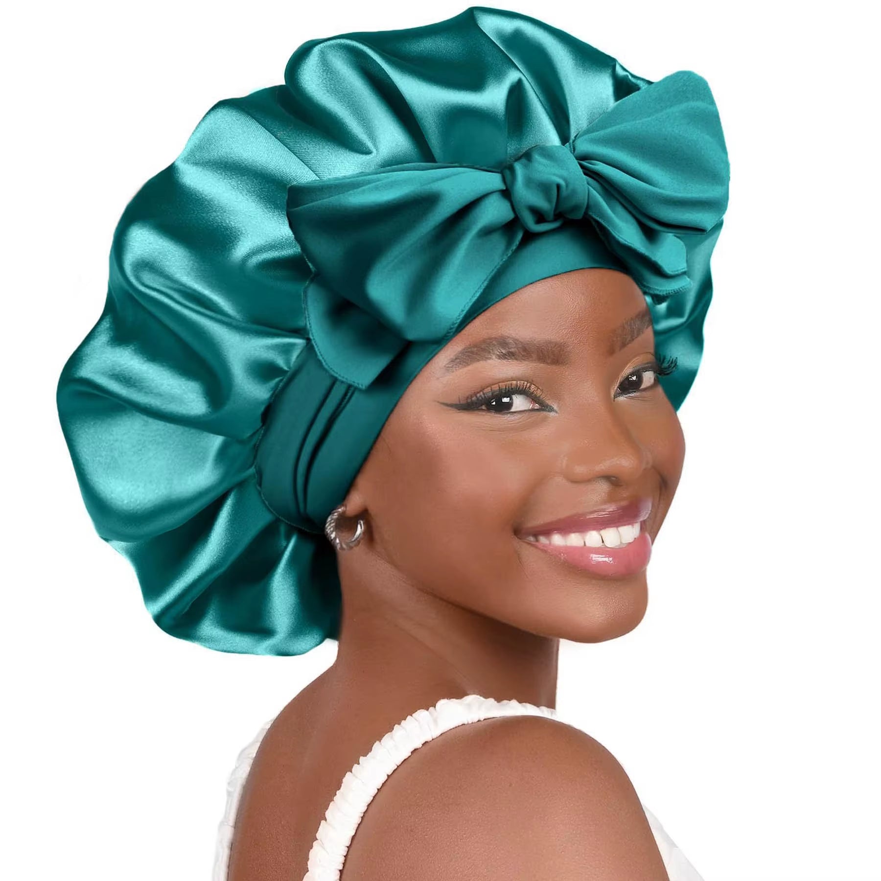 Silk Satin Bonnets for Sleeping Silk Hair Cap Elastic Wide Band Silk Nightcap for Curly Hair Long Hair Women Men