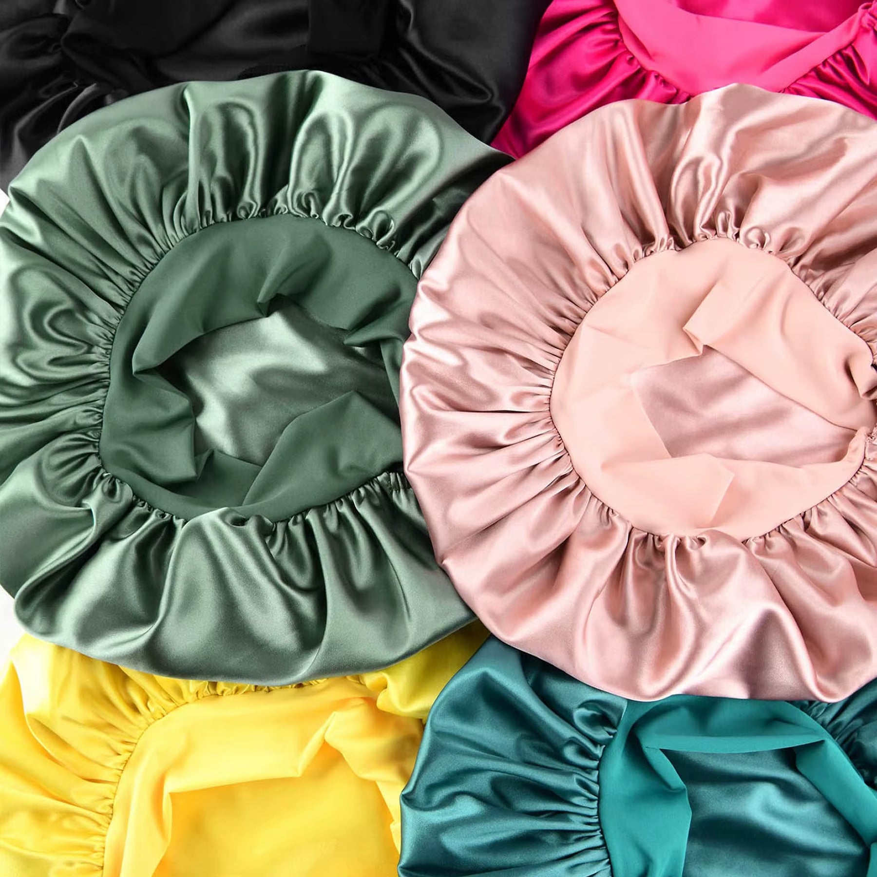 Silk Satin Bonnets for Sleeping Silk Hair Cap Elastic Wide Band Silk Nightcap for Curly Hair Long Hair Women Men