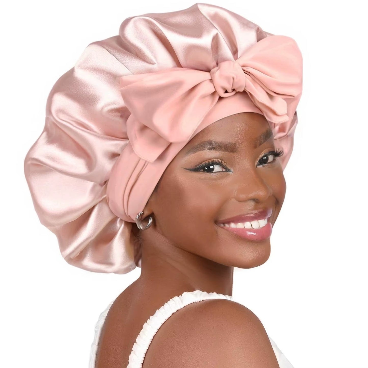 Silk Satin Bonnets for Sleeping Silk Hair Cap Elastic Wide Band Silk Nightcap for Curly Hair Long Hair Women Men