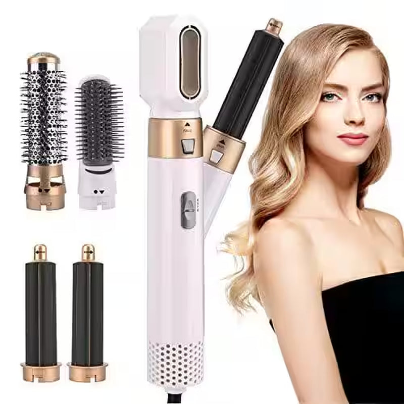 5-In-1 Curling Wand Hair Dryer Set Professional Hair Curling Iron for Multiple Hair Types and Styles, Gold