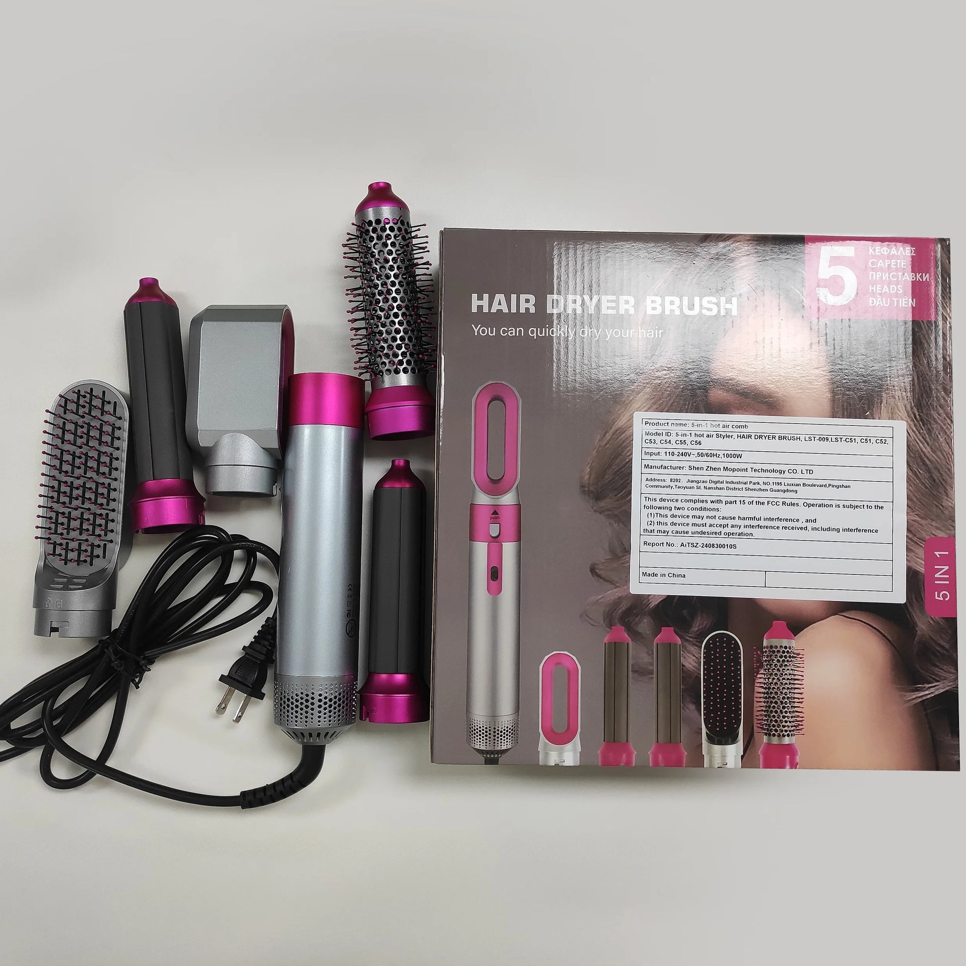 5-In-1 Hot Air Brush with Detachable Brush Heads for Straightening, Curling, and Styling